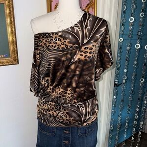 Vintage Y2K Animal Print Off-Shoulder Top